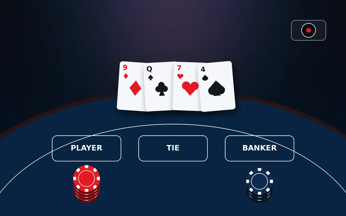 Live casino table with betting areas and a camera