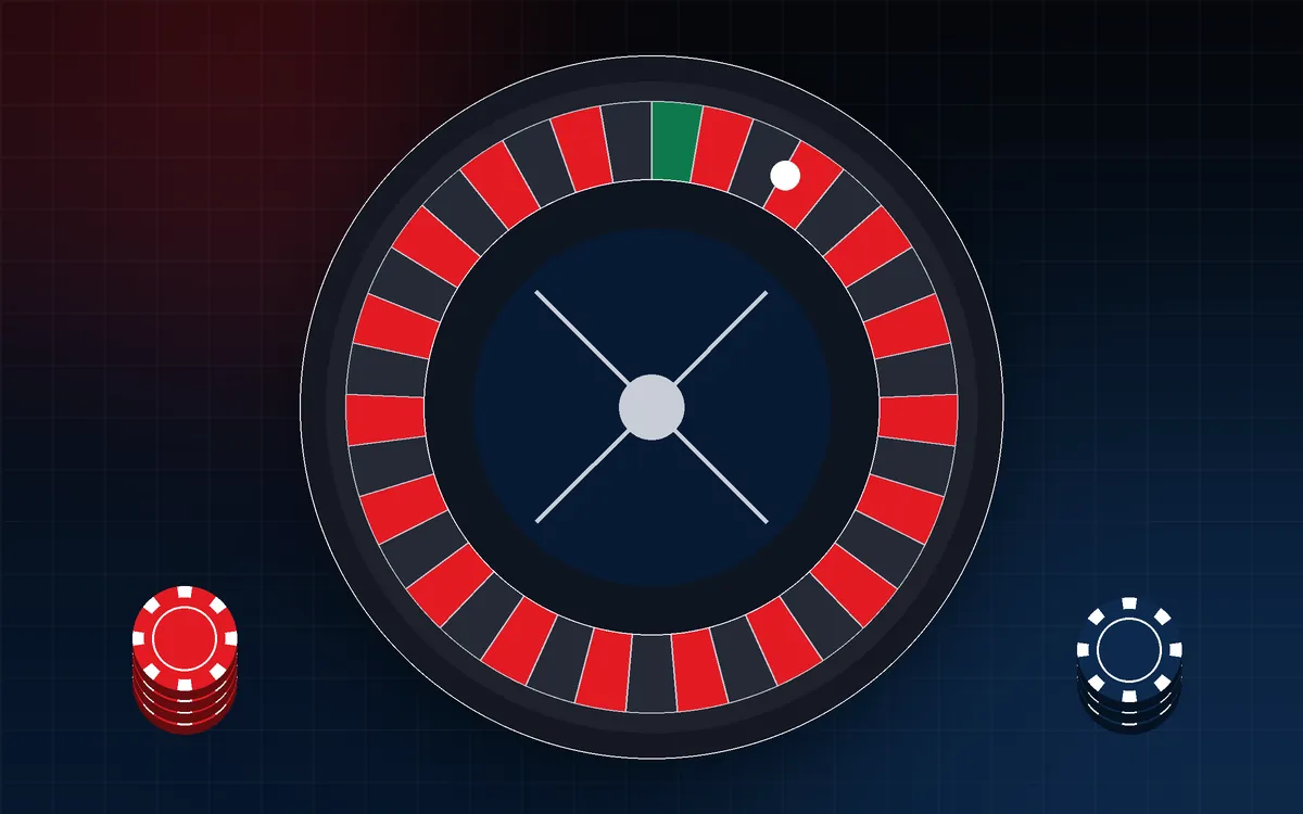 Single-zero roulette wheel illustration with alternating red and black pockets and one green zero